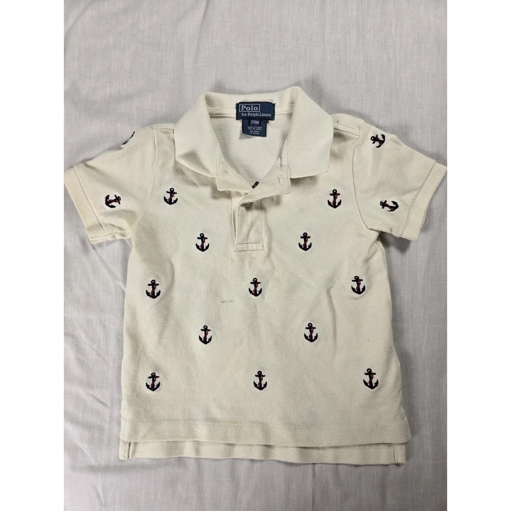 Polo Ralph Lauren Polo Shirt Toddler Boys 18-24 Months White Anchor Embroidered